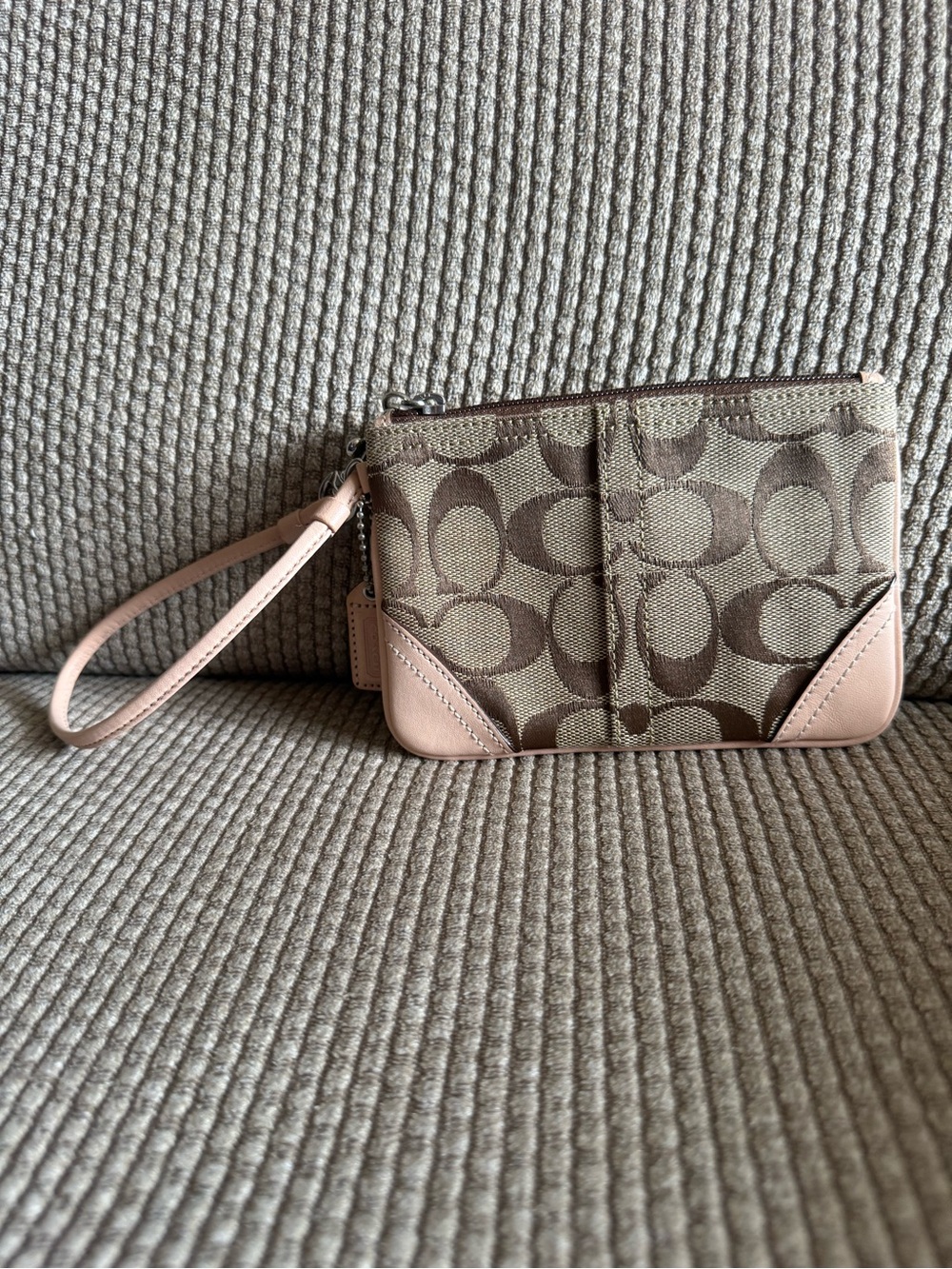 Coach Vintage Y2K Signature Canvas Wristlet with Tan Leather Trim